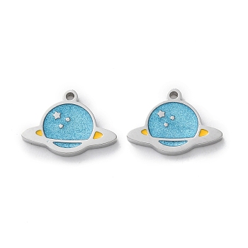 304 Stainless Steel Enamel Charms, Planet Charm, Stainless Steel Color, 10x14x1.5mm, Hole: 1mm