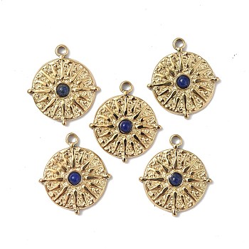 Natural Lapis Lazuli Pendants, Flat Round Charms, with Vacuum Plating Real 18K Gold Plated 201 Stainless Steel Findings, 22x19.5x3.5mm, Hole: 1.8mm