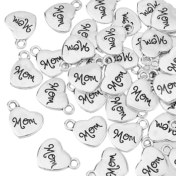 Mother's Day Theme, Tibetan Style Heart Alloy Pendants, with Word Mom, Cadmium Free & Lead Free, Antique Silver, 18x15x3mm, Hole: 3mm, 50pcs/box