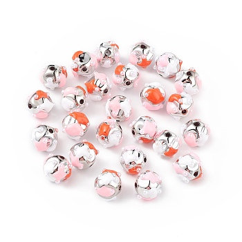 Platinum Plated Acrylic Enamel Beads, with ABS Imitation Pearl Beads, Nuggets, Colorful, 15x16mm, Hole: 2mm