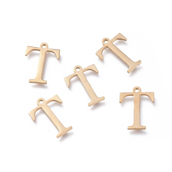 304 Stainless Steel Charms, Greek Alphabet, Golden, Letter.T, 14x10.5x1mm, Hole: 1.2mm