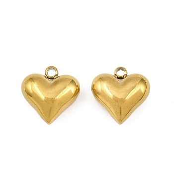304 Stainless Steel Charms, Heart, Ion Plating(IP), Golden, 11x10.5x5.5mm, Hole: 1.5mm