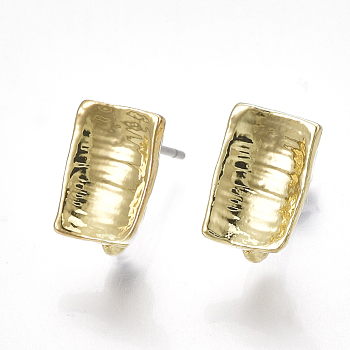 Alloy Stud Earring Findings, with Steel Pins, with Loop, Rectangle, Light Gold, 9.5x6.5~7mm, Hole: 2mm, Pin: 0.7mm