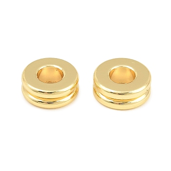 Brass European Beads, Flat Round with Groove, Large Hole Beads, Cadmium Free & Lead Free, Rack Plating, Long-Lasting Plated, Real 18K Gold Plated, 9x3.5mm, Hole: 4mm
