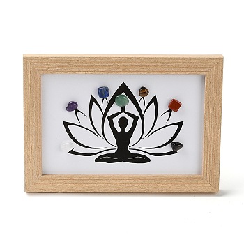 Yoga Gemstone Chakra Picture Frame Stand, with Wood Rectangle Picture Frame, Reiki Energy Stone Home Office Decoration, BurlyWood, 100x173x117mm, Inner Diameter: 90x140mm