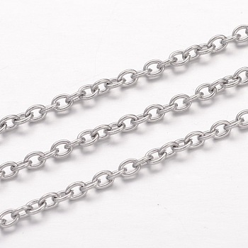 304 Stainless Steel Cable Chains, for Jewelry Making, Unwelded, Oval, Stainless Steel Color, 3x2x0.6mm