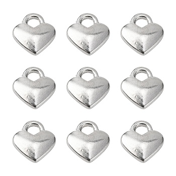 Tibetan Style Heart Charms, Cadmium Free & Nickel Free & Lead Free, Silver Color Plated, 8x7x2.5mm, Hole: 2mm