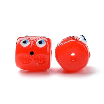 Halloween Opaque Resin Beads, Column with Monster Face, Red, 13x12.5x14mm, Hole: 2mm