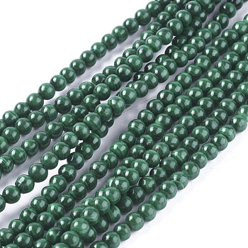 Natural Malachite Bead Strands, Round, 4mm, Hole: 1mm, about 90pcs/strand, 15.83 inch(40.2cm)