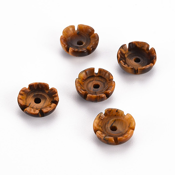 Natural Tiger Eye Beads, Flower, 10x10x4mm, Hole: 1.5mm