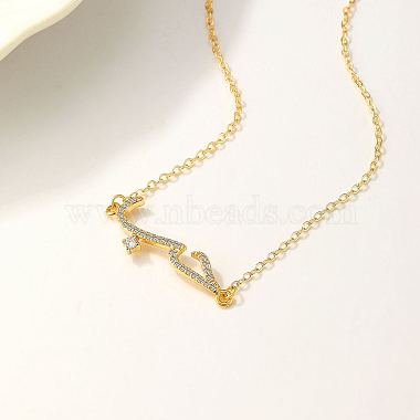 Cubic Zirconia Wave Pendant Necklace with Golden Brass Chains(RP3424-2)-3