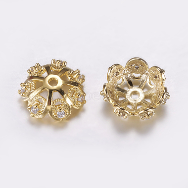 Golden Clear Brass+Cubic Zirconia Bead Caps