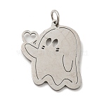 Non-Tarnish Halloween Laser Cut 304 Stainless Steel Pendant, with Jump Ring, Ghost Charm, Stainless Steel Color, 22x18x1mm, Hole: 3mm(STAS-H184-14AP)
