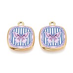Printed Style 304 Stainless Steel Square Pendants, Ion Plating(IP), Real 18K Gold Plated, Butterfly, 21x18x2mm, Hole: 1.8~2mm(STAS-T071-25C-G)