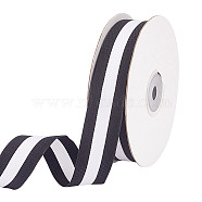 25 Yards Polyester Striped Ribbon, White, Black, 1 inch(25mm)(OCOR-WH0091-24)