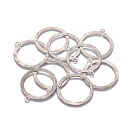 201 Stainless Steel 2-Loop Link Pendants, Ring with Flower, Stainless Steel Color, 43x38.5x0.6mm, Hole: 1.6mm and 2mm(X-STAS-L234-018P)
