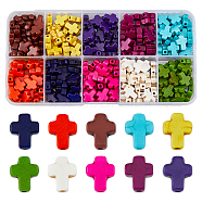 250Pcs 10 Colors Synthetic Turquoise Beads, Dyed, Cross, Mixed Color, 10x8x3mm, Hole: 1mm, about  25pcs/color(TURQ-DC0001-01)