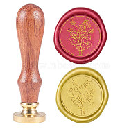 Wax Seal Stamp Set, Sealing Wax Stamp Solid Brass Head,  Wood Handle Retro Brass Stamp Kit Removable, for Envelopes Invitations, Gift Card, Flower Pattern, 83x22mm, Head: 7.5mm, Stamps: 25x14.5mm(AJEW-WH0131-479)