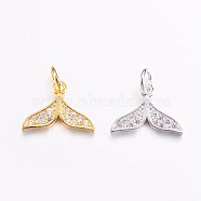 Brass Micro Pave Cubic Zirconia Charms, Tail Shape, Mixed Color, 8.5x12x1.5mm, Hole: 3mm(ZIRC-G128-08)