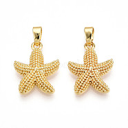 Brass Pendants, Starfish Charms, Real 18K Gold Plated, 16.5x14x3.5mm, Hole: 4.5x2mm(KK-N257-08G)