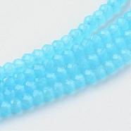 Imitation Jade Glass Beads Strands, Faceted, Rondelle, Deep Sky Blue, 3x2mm, Hole: 0.5mm, about 160~165pcs/strand, 15.35 inch~15.75 inch(39~40cm)(GLAA-R135-2mm-37)