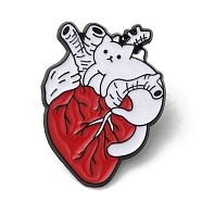 Cat with Heart Surgery Anatomy Enamel Pin, Electrophoresis Black Alloy Brooch for Backpack Clothes, FireBrick, 30x22.5x1.5mm(JEWB-H013-05EB-03)