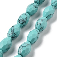 Synthetic Turquoise Beads Strands, Faceted Rice, 12.5x8mm, Hole: 1.2mm, about 16pcs/strand, 7.68 inch(19.5cm)(G-P520-C15-01)