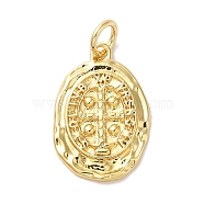 Brass Pendants, with Jump Ring, Oval, Real 14K Gold Plated, 18x12x1.5mm, Hole: 3.5mm(KK-M278-09G)