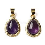 Natural Amethyst Pendants, Teardrop Charms with Rack Plating Brass Findings, Cadmium Free & Lead Free, 23x14.5x6mm, Hole: 4x6mm(G-M405-05G-01)