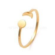 304 Stainless Steel Open Cuff Rings, Sun & Moon, Golden, US Size 8(18.3mm)(RJEW-Q808-01C-G)