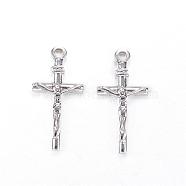201 Stainless Steel Pendants, For Easter, Crucifix Cross, Stainless Steel Color, 29x14x3mm, Hole: 2mm(STAS-N0014-35P)