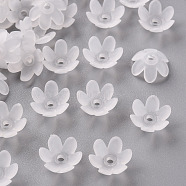 Frosted Acrylic Bead Caps, 6-Petal, Flower, White, 14x6mm, Hole: 2mm, about 1660pcs/500g(MACR-S371-07A-701)