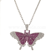 Butterfly Rhinestone Pendant Necklaces, with Platinum Alloy Chains, Rose, 18.31 inch(46.5cm)(PW23032703028)