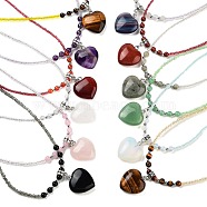 Natural & Synthetic Mixed Gemstone Heart Pendant Necklaces, Glass Seed Beaded Necklaces for Women, 18.70 inch(47.5cm)(NJEW-G143-02)