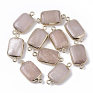 Edge Golden Plated Natural Pink Aventurine Links connectors, with Golden Tone Iron Loops, Rectangle, 26~27x13.5x6~7mm, Hole: 1.6~1.8mm(X-G-S359-034I)