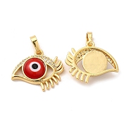 Rack Plating Brass Micro Pave Clear Cubic Zirconia Pendants, with Handmade Evil Eye Lampwork, Cadmium Free & Lead Free, Long-Lasting Real 18K Gold Plated, Eye Charm, Red, 17x19.5x5mm, Hole: 6x3mm(LAMP-A153-02G-08)