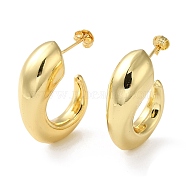 Rack Plating Brass Round Stud Earrings, Half Hoop Earrings for Women, Lead Free & Cadmium Free, Long-Lasting Plated, Real 18K Gold Plated, 28.5x10mm(EJEW-Z019-10G)