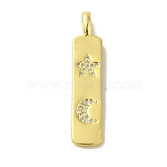 Brass Micro Pave Cubic Zirconia Pendants, Real 18K Gold Plated Rectangle with Moon Charms, Star, 43x9x6mm, Hole: 6x3mm(KK-Z042-15G-01)