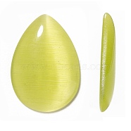 Cat Eye Cabochons, Green Yellow, teardrop, about 13mm wide, 18mm long, 5mm thick(CE045-13X18-06)