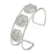 Non-Tarnish 304 Stainless Steel Wide Textured Open Cuff Bangles, Hexagon, 2-1/2~2-3/4 inch(6.5~7cm)x1-7/8 inch(4.7cm)(BJEW-Q348-05P-11)