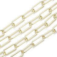 Unwelded Iron Paperclip Chains, Drawn Elongated Cable Chains, with Spool, Real 16K Gold Plated, 24.4x10x2mm, about 32.8 Feet(10m)/roll(CH-S125-14A-04)