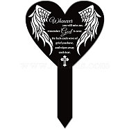 Acrylic Garden Stake, Ground Insert Decor, for Yard, Lawn, Garden Decoration, Heart with Memorial Words, Wing, 258x158mm(AJEW-WH0365-009)