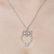 201 Stainless Steel Hollow Owl Pendant Necklace, Stainless Steel Color, 17.72 inch(45cm)(NJEW-OY002-03)