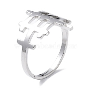 304 Stainless Steel Hollow Out Rectangle Adjustable Ring for Women, Stainless Steel Color, US Size 6 1/4(16.7mm)(RJEW-I097-04P)