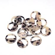 Cellulose Acetate(Resin) Pendants, Tortoiseshell Pattern, Flat Round, Antique White, 28.5x28.5x2.5mm, Hole: 1.5mm(KY-S134-A304)