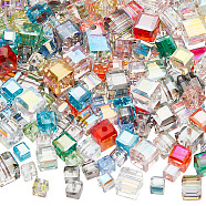 240Pcs 3 Style Faceted Transparent Glass Beads, Cube, Mixed Color, 4~7x4~7x4~7mm, Hole: 1.2~1.5mm(GLAA-AR0001-53)
