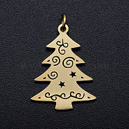 201 Stainless Steel Pendants, with Unsoldered Jump Rings, Christmas Tree, Golden, 23.5x17.5x1mm, Hole: 3mm, Jump Ring: 5x0.8mm(STAS-T046-JA338-2)