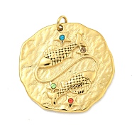 Real 18K Gold Plated PVD Vacuum Plating 304 Stainless Steel Pendants, with Rhinestone and Jump Ring, Flat Round with Constellations Charms, Pisces, 20~21.8x20~21x2~3mm, Hole: 2mm(STAS-L278-003G-12)