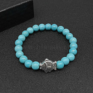 Synthetic Turquoise Stretch Bracelets for Women Men, with Tibetan Style Animals Alloy Beads, Fish, No Size(IS4293-10)