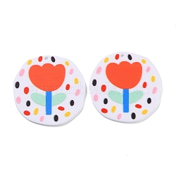 DIY Acrylic Embossed Print Pattern Earrings Pendant, Flat Round with Flower, for Jewelry Accessories, Colorful, 37x37x2mm, Hole: 1.5mm(MACR-C010-05)